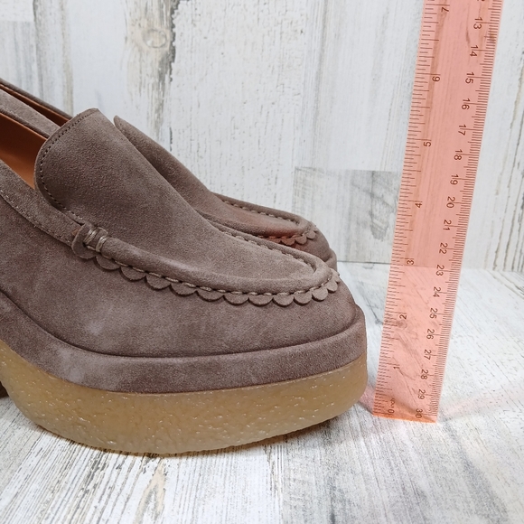 New Marc Fisher Taupe Suede Platform Loafers with Chunky Block Heel #533 - Picture 10 of 13